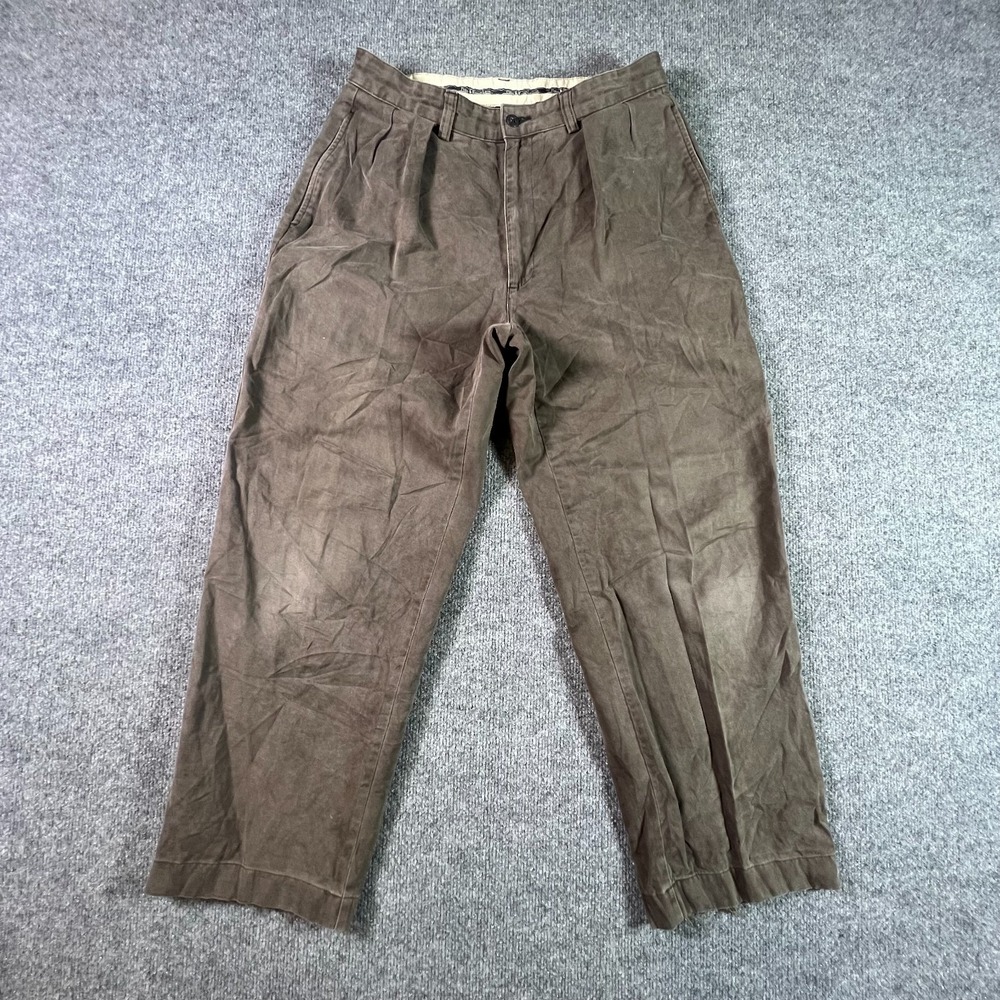 Polo Ralph Lauren Men Gray Cotton Chino Pant 32x36 Straight Pleated Business